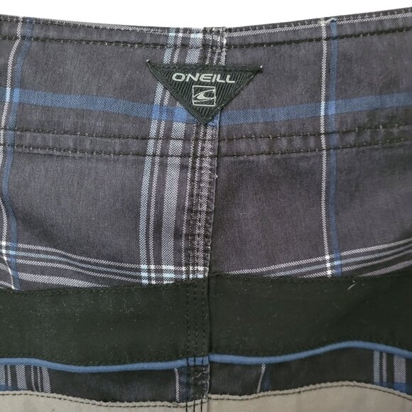 ONeill Plaid Board Shorts Mens Size 32 Black/Gray/Blue Surf Swimwear Beach - Picture 8 of 10